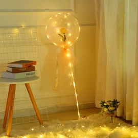 LED Luminous Transparent Balloon with Artificial Rose Bouquet Luminous Bobo Ball Wedding Birthday Party Celebration Decoration
