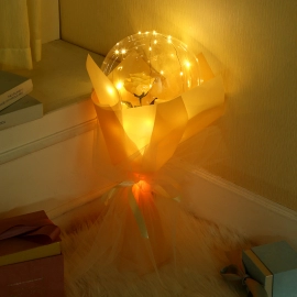 LED Luminous Transparent Balloon with Artificial Rose Bouquet Luminous Bobo Ball Wedding Birthday Party Celebration Decoration