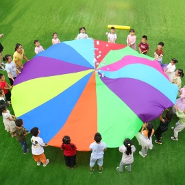 Rainbow Umbrella Parachute Outdoor Activity Kindergarten Fun Team Sports Entertainment