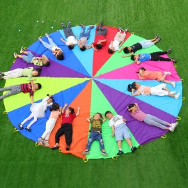 Rainbow Umbrella Parachute Outdoor Activity Kindergarten Fun Team Sports Entertainment