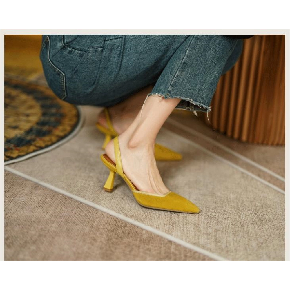 New Summer Sandals Elegant Medium Heel Women's Shoes Pointed Toe High Heels